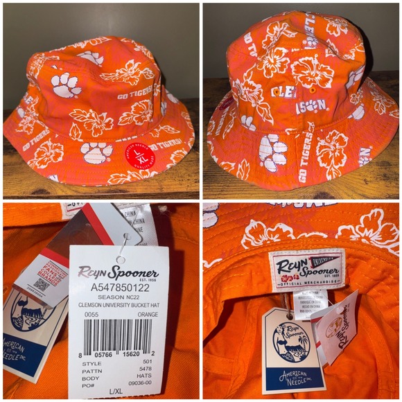 reyn spooner Other - Reyn Spooner Clemson University Bucket Hat Mens Floral Tropical Orange L/XL NEW
